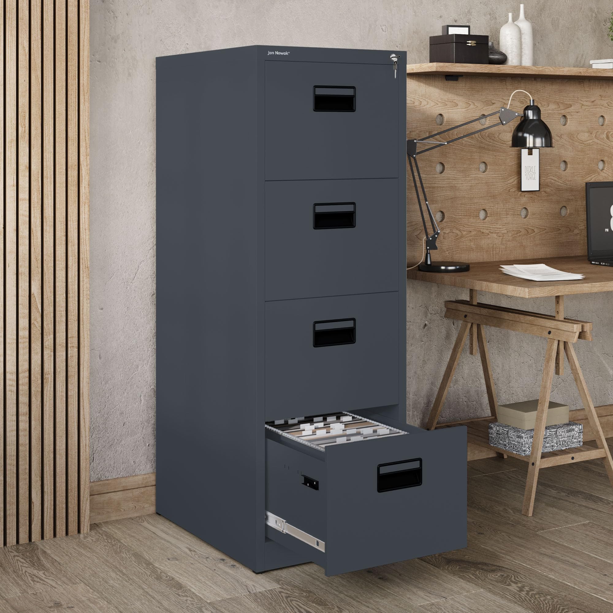 Jan Nowak Armoire pour Dossiers Suspendus Métallique avec 5 Tiroirs Revêtement en Poudre Tôle d'acier Anthracite