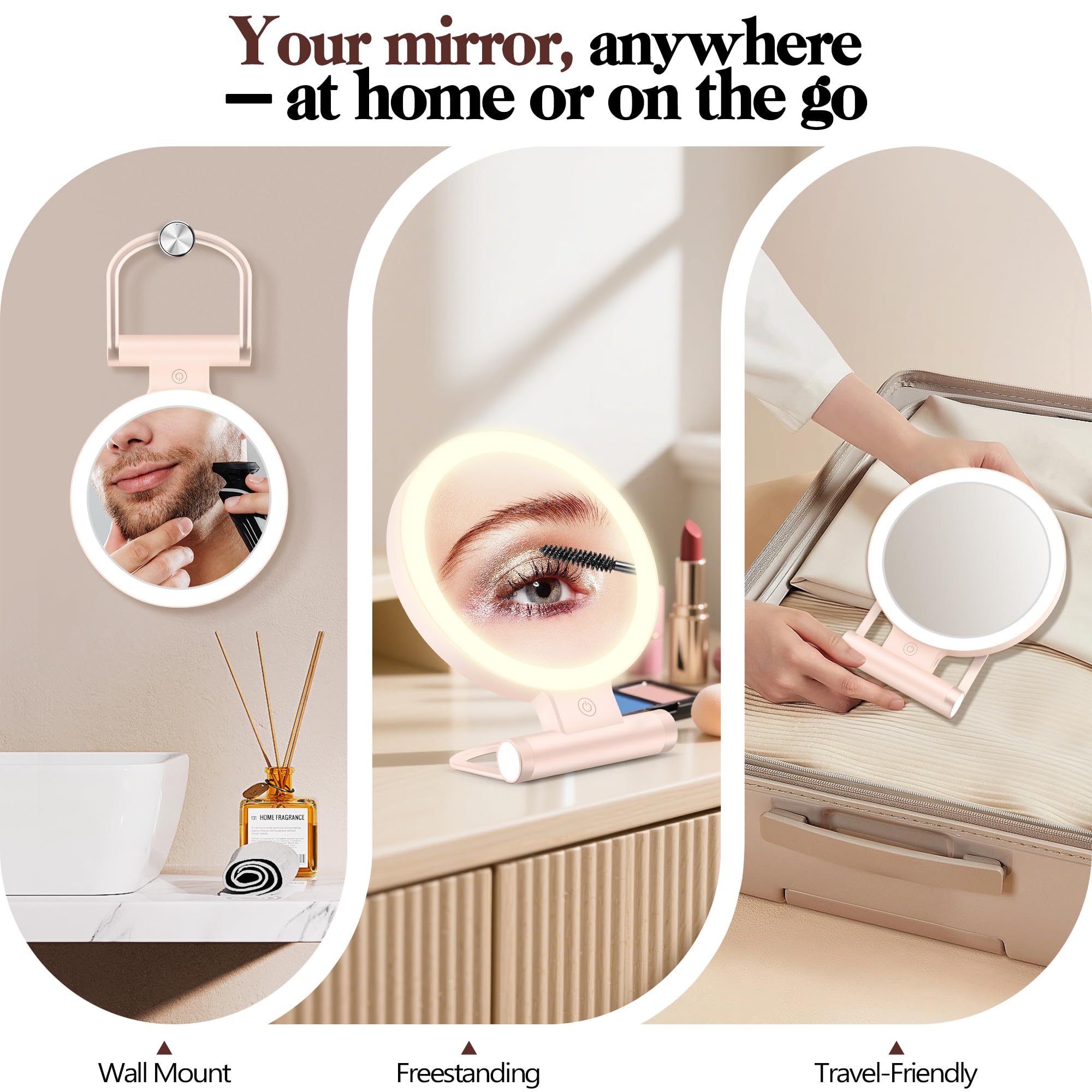B Beauty Planet Espejo de Aumento con luz,30X/1X Espejo de Maquillaje de sobremesa portátil Iluminado de Doble Cara(Rosa-30x Espejo de Tocador Iluminado)