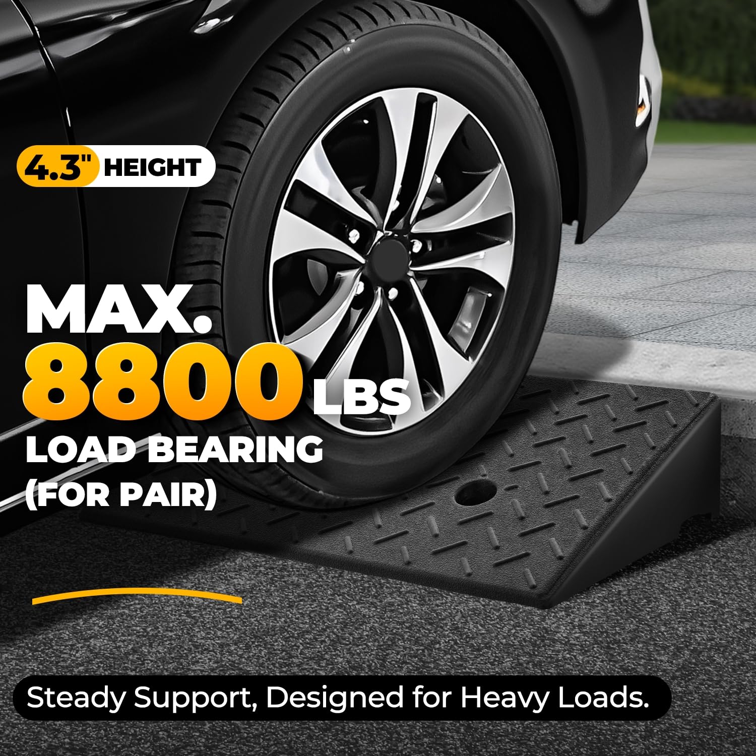 Auto Dynasty Rampas de goma, rampa de entrada de 4.3 pulgadas de altura de elevación, rampa de entrada de acera de 2 toneladas de capacidad de 4500 libras/2 toneladas para coches, camiones,