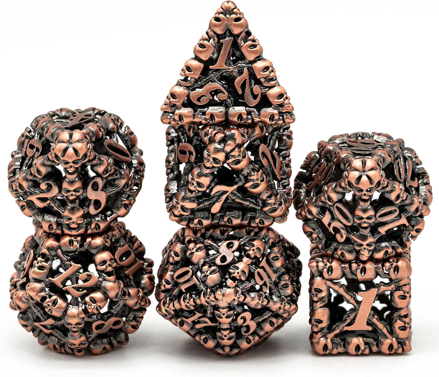 UDIXI Metal DND Dice Set: Metal D&D Dice Hollow Skull Dice, Polyhedral Dice Set for Role Playing Game (Ancient Copper)