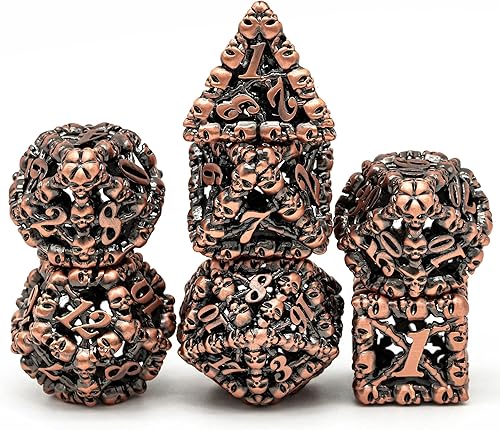 Miniatura 2 de UDIXI Juego de dados de metal DND dados de metal D&D huecos de calavera, juego de dados poliédricos para Calabozos y Dragones Pathfinder (cobre