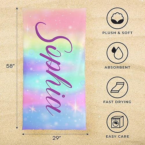 Miniatura 3 de M YESCUSTOM Toalla de baño personalizada con absorción de agua para vacaciones, toallas de viaje y ducha personalizadas con nombre para mujeres,