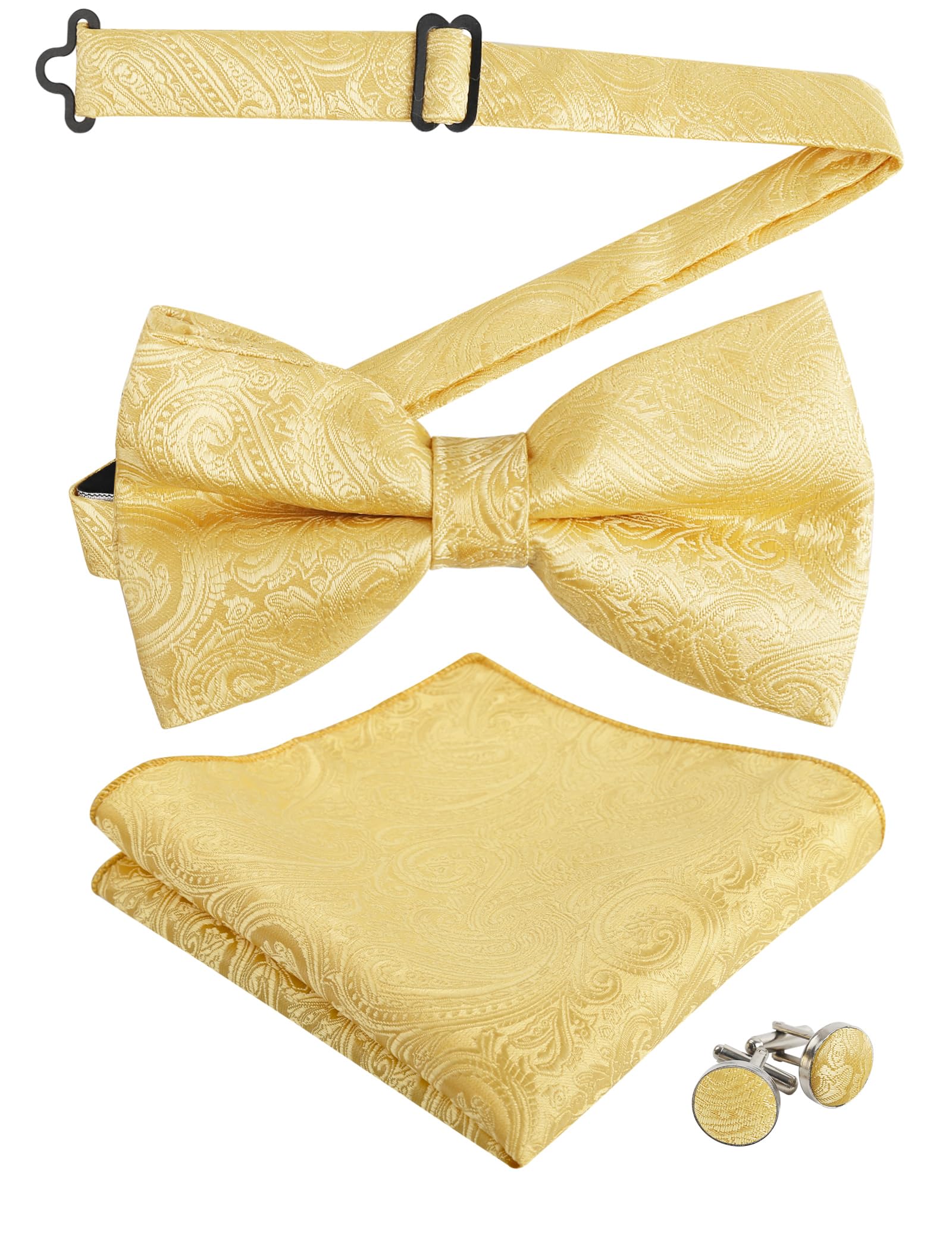 Alizeal Mens Paisley Bow Tie, Pocket Square, Cufflinks Set