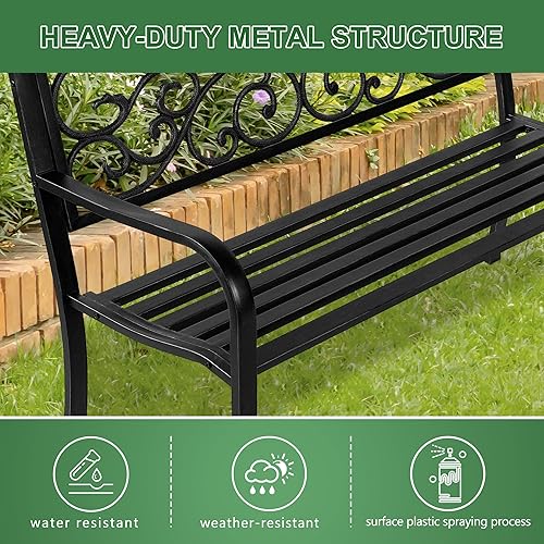Miniatura 5 de NeuType Banco de jardín para patio, banco de 50 pulgadas, banco de asiento al aire libre, banco pequeño al aire libre, banco de bronce al aire