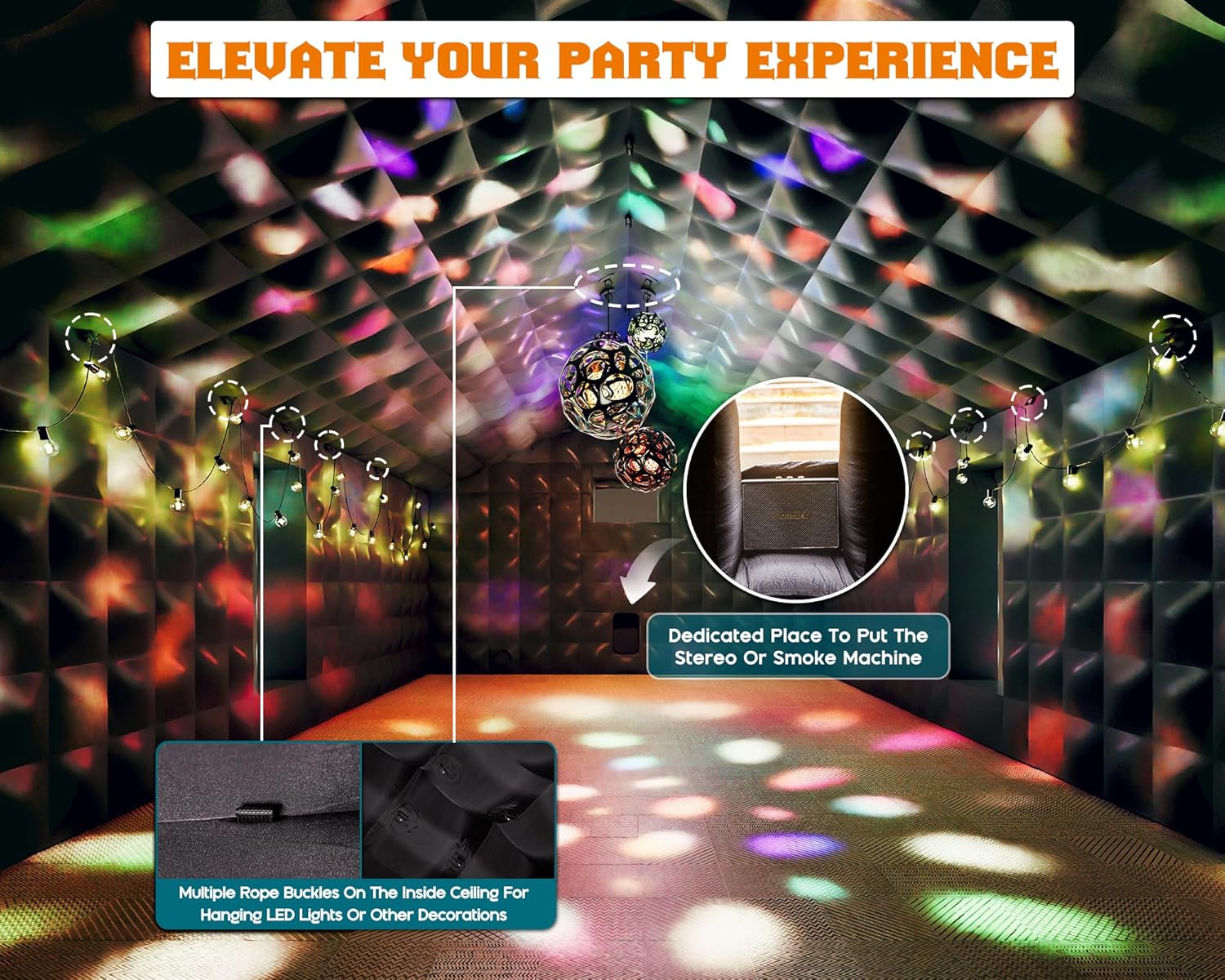 Albott 30x20x14 FT Large Inflatable Nightclub Tent for Adults, Black Portable Inflatable Night Club Gazebo with 2 Side Doors & Logo Area for Wedding, Birthday, Backyard Events
