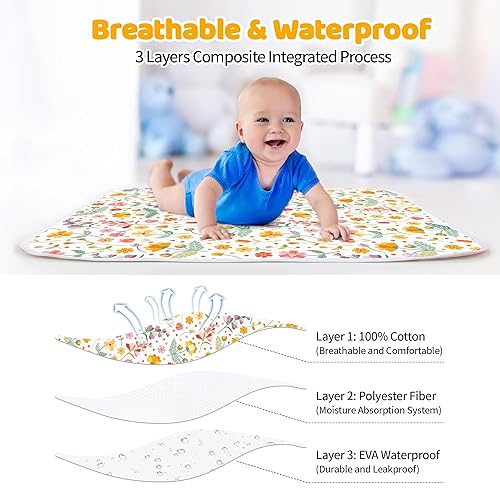Miniatura 3 de Cambiador de pañales para bebé, tapete de cambio de flores, 3 capas, impermeable, plegable, absorbente, para mujeres, almohadillas reutilizables