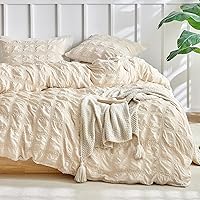 Vista 11 de WARMDERN - Juego de funda de edredón tamaño Queen, juego de ropa de cama de 3 piezas de microfibra lavada color beige, funda de edredón con textura