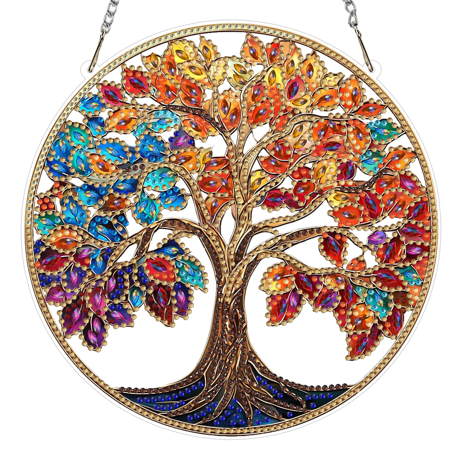 MXJSUA DIY Colorful Tree Diamond Art Hanging Kits for Adults Beginners, Acrylic Special Shaped Crystal Diamond Gem Art Pendant Drills Painting Ornament for Home Wall Decor and Gift
