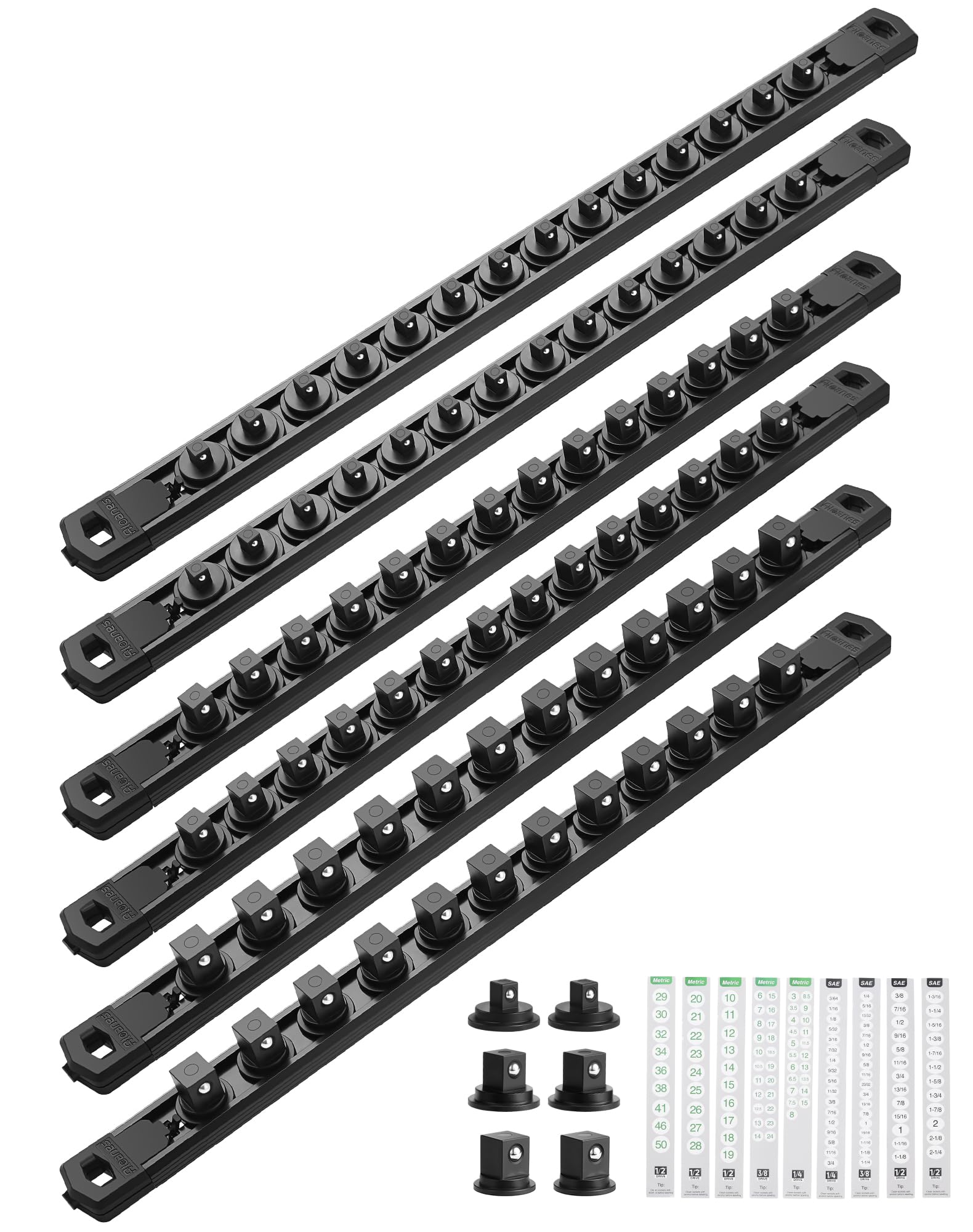 ALOANES Magnetic Socket Organizer, 1/2,3/8,1/4" 80 Clips (Black, 6PC)