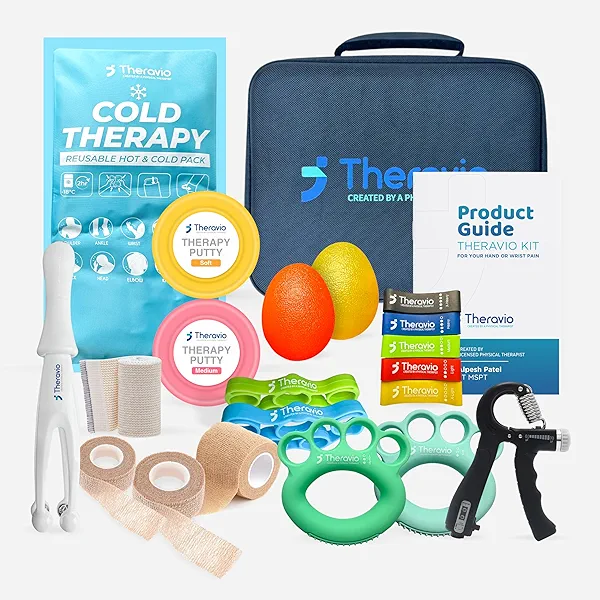 Theravio Hand Therapy Kit with Grip Strength Trainer, Finger Strengthener, Hand Exercise balls For Arthritis, Hand Exerciser For Carpal Tunnel, Hand Gripper Strengthener For Physical Therapy