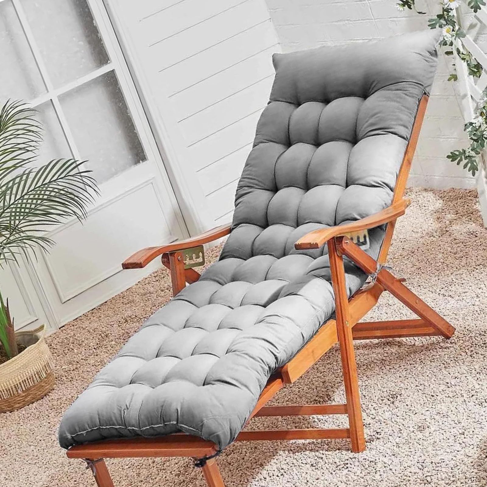 VisLarsc Lounge Pads Bench Cushions Rectangle Sun Lounger Cushions Foldable Soft Thick Padded Bed with Anti-slip Straps for Patio Beach Outdoor Furniture Sunbed (Grey,160 * 50)