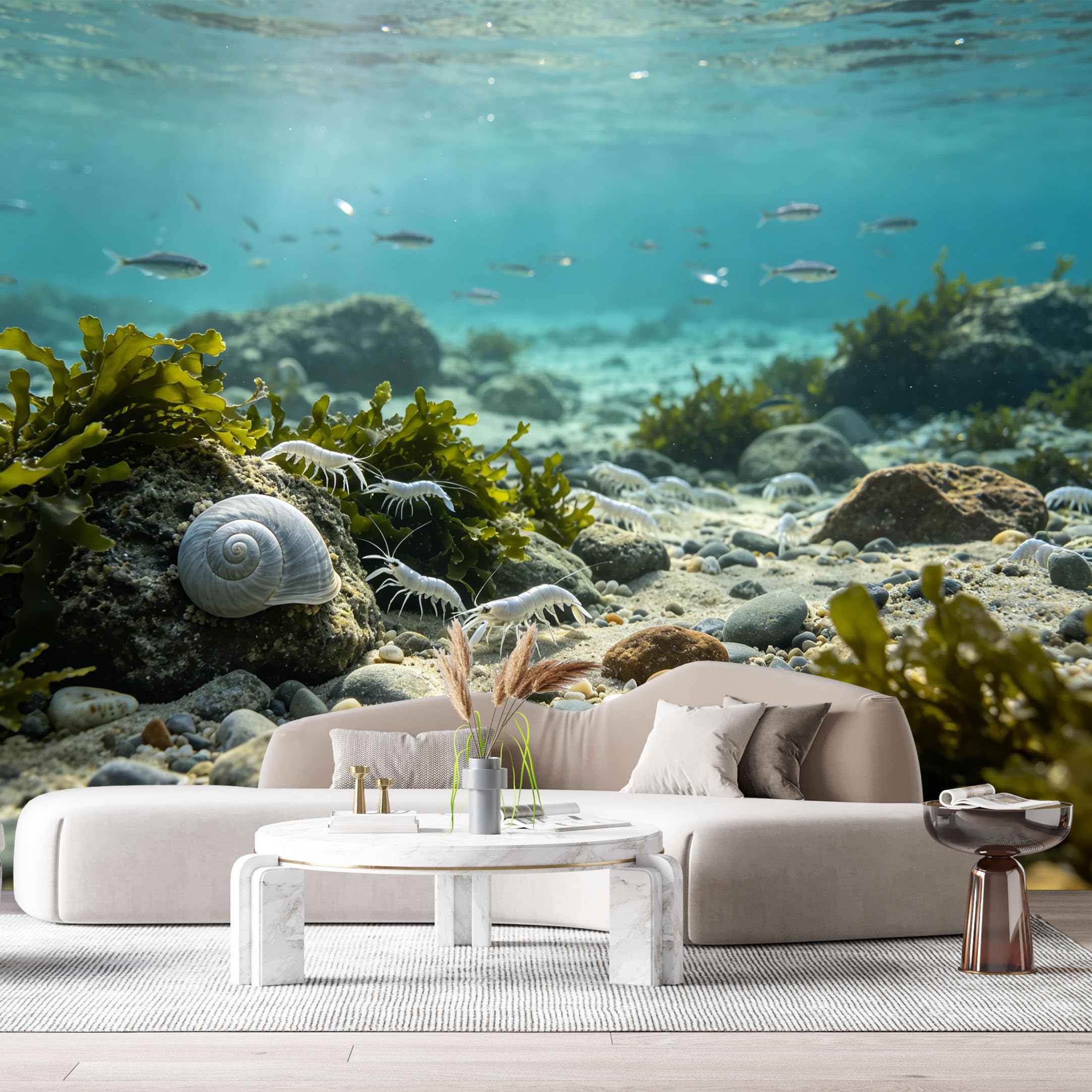 Custom Size Wall Murals Ocean Marine Tropical Shrimp Seashell Underwater Scenery SelfAdhesiveWall Fabric Removable Wallpaper Wall Decor for Living Room Bedroom Bathroom