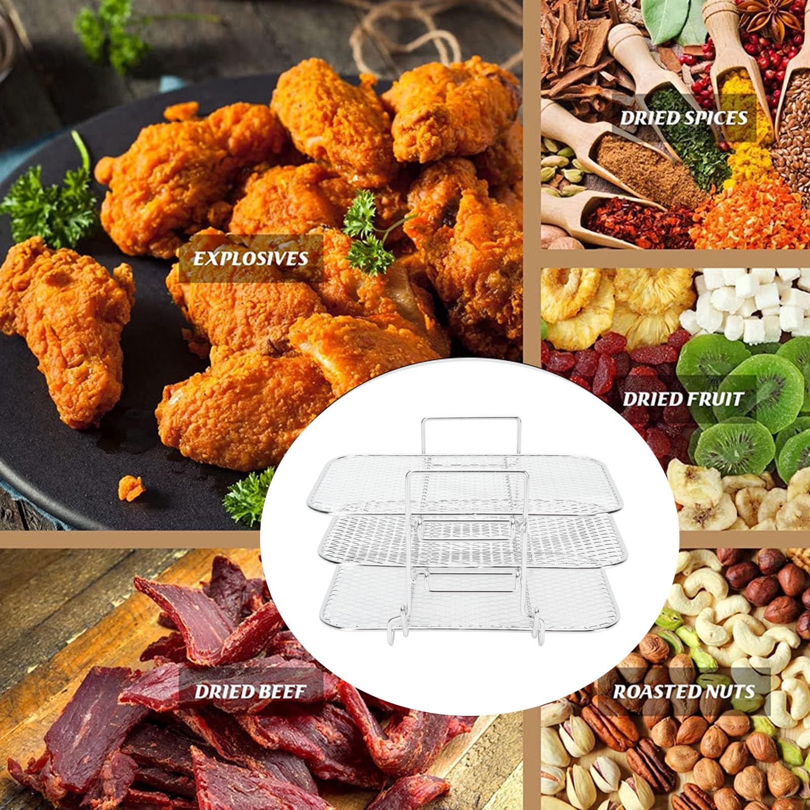 Stainless Steel Dehydrator Racks, 3 Layer Detachable Stackable Air Fryer Oven Tray Air Fryer Grill Rack for Oven and Grill