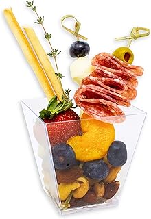 50 Pack Small 8oz Disposable Plastic 8oz Square Pyramid Cup | Square Dessert & Snack Serving Cups | Clear Versatile Verrine Appetizer Cups | Catering Supplies for Ice Cream & More | CMJJ