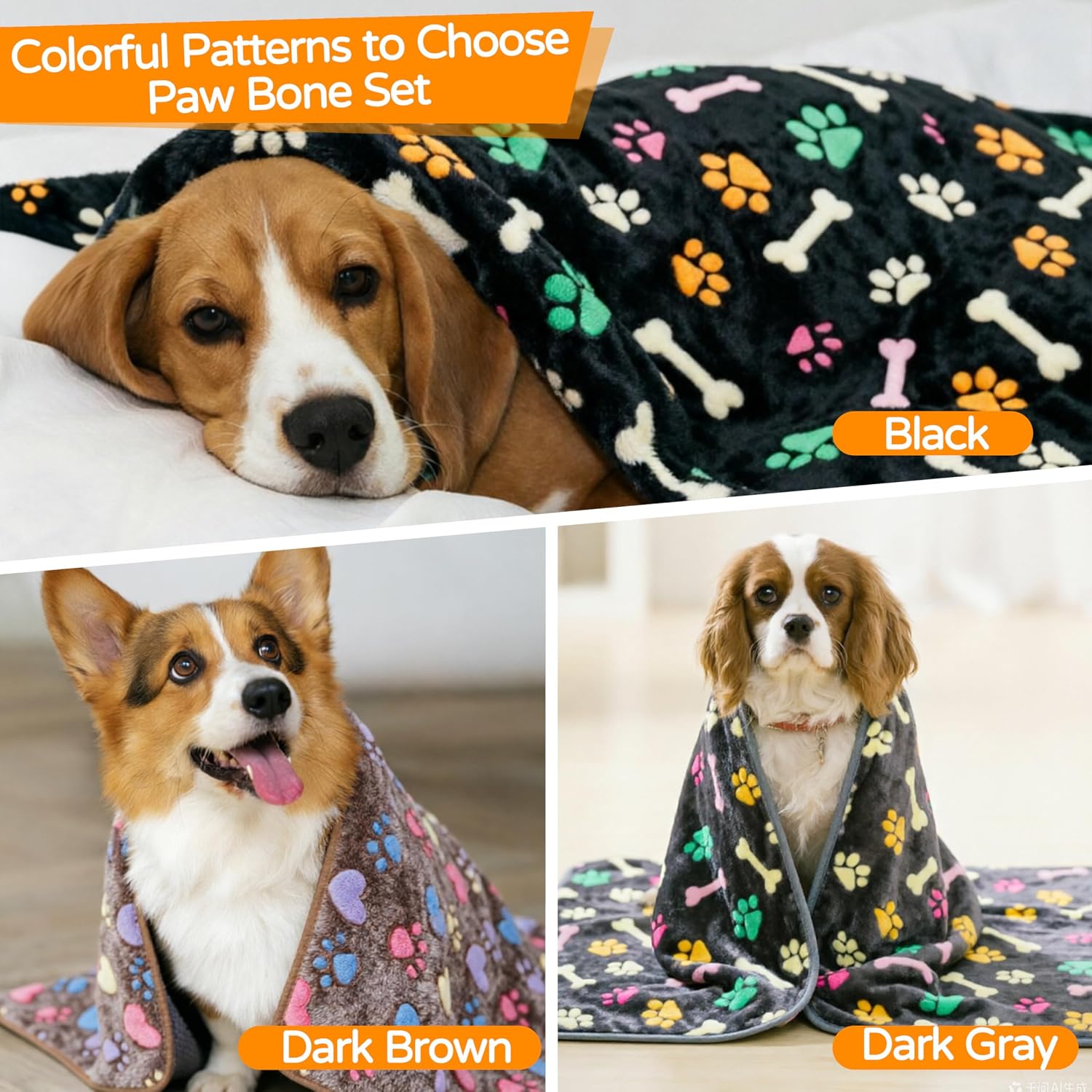1 Pack 3 Blankets Premium Soft Fluffy Pet Flannel Blanket,Paw Printed Throw for Dogs, Cats and Puppies (Paw Bone Set, 41×31 inch, Pack of 3)