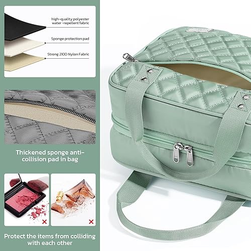 Miniatura 4 de Neceser de viaje para mujer con gancho para colgar, organizador de maquillaje de viaje extra grande con bolsa transparente desmontable, adecuado