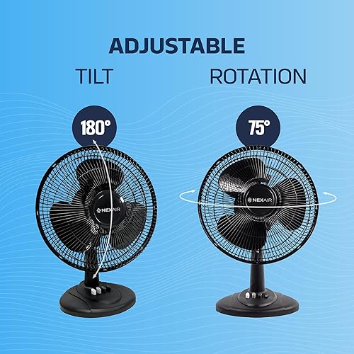 Miniatura 6 de Ventilador de mesa oscilante de 12 pulgadas, 3 velocidades, con inclinación ajustable de 180 y prácticos controles de botón, ventilador de
