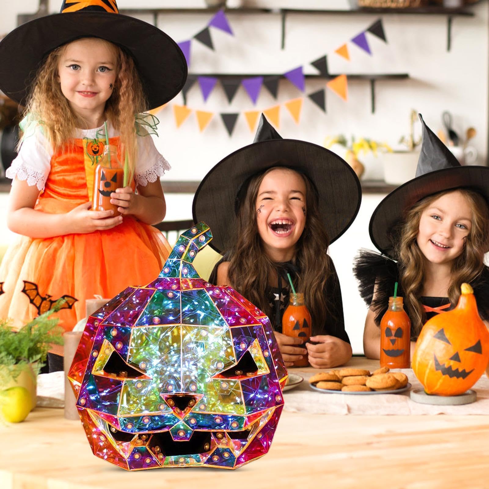 Halloweenowe Dekoracje Dyniowe Pryzmatyczna Tęczowa Lampa Plug-and-Play