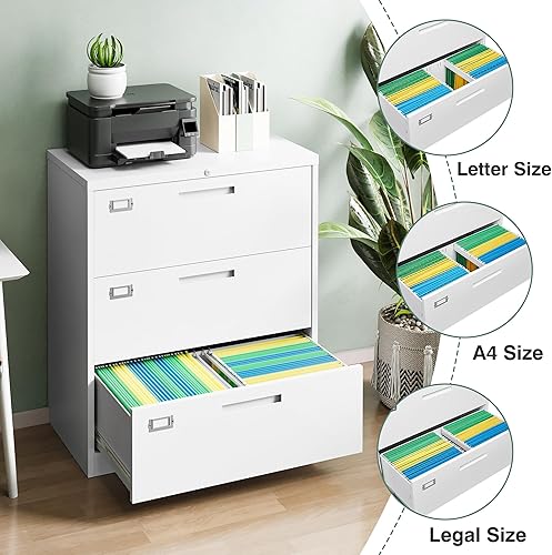 Miniatura 5 de Letaya Archivadores de 3 cajones con cerradura, archivadores laterales de metal para organización de oficina en casa, cartalegalF4A4 (requiere
