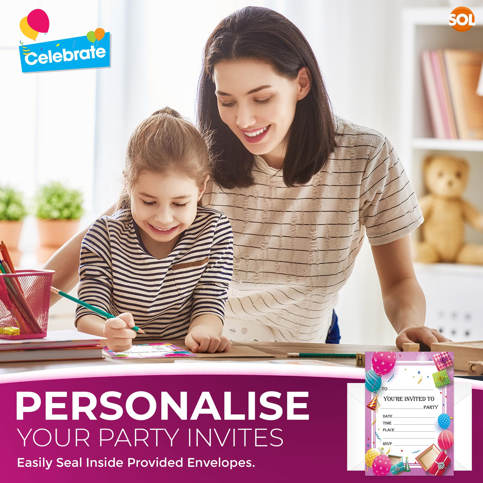 SOL 28x Pink RSVP Party Invitations with Envelopes, Premium Cardstock RSVP Invitation for all Occasions, Birthdays - Image 4
