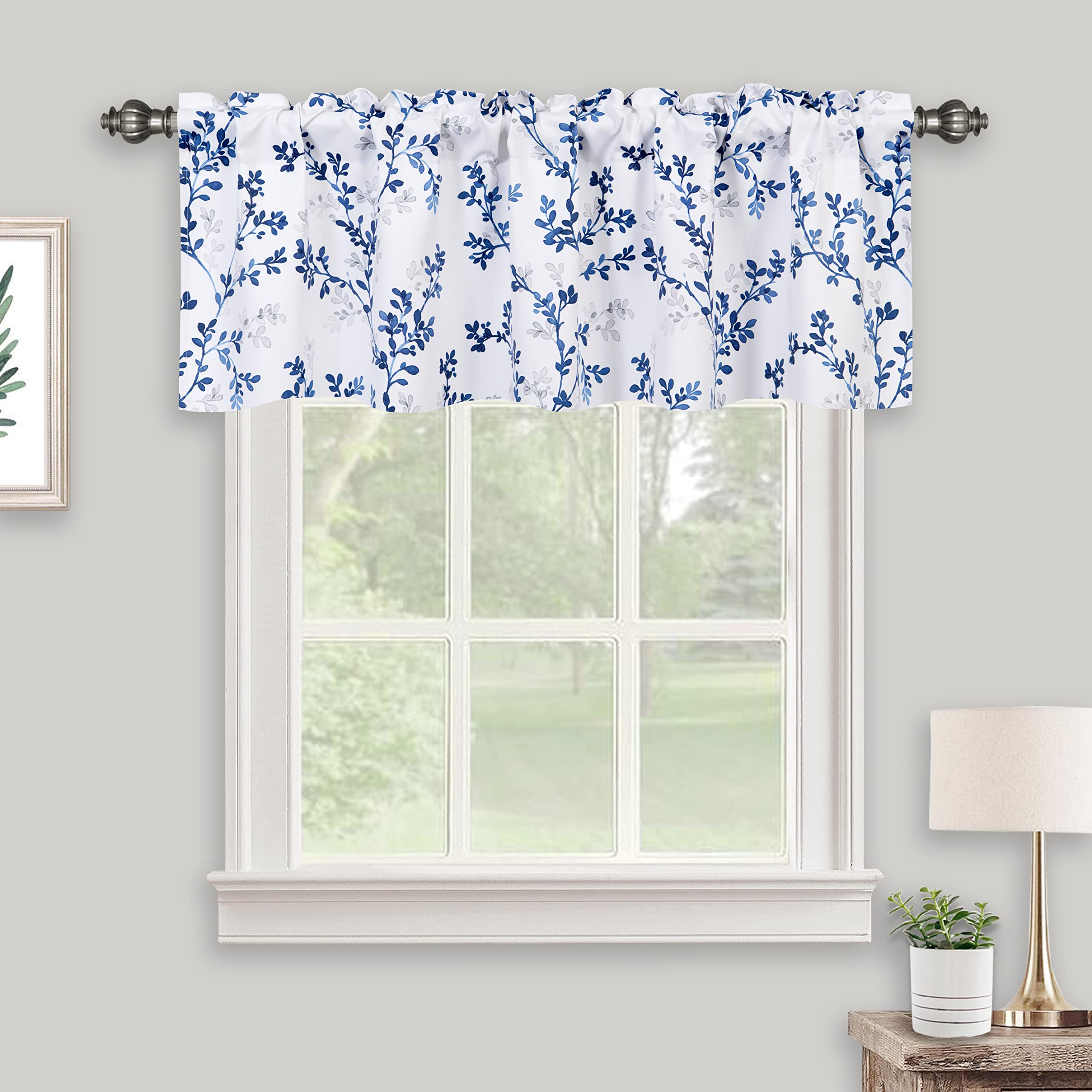 Inselnwald Watercolor Floral Valance - Navy Blue Thermal Insulated Window Valance, 52x14 Inch, Rod Pocket - View #11