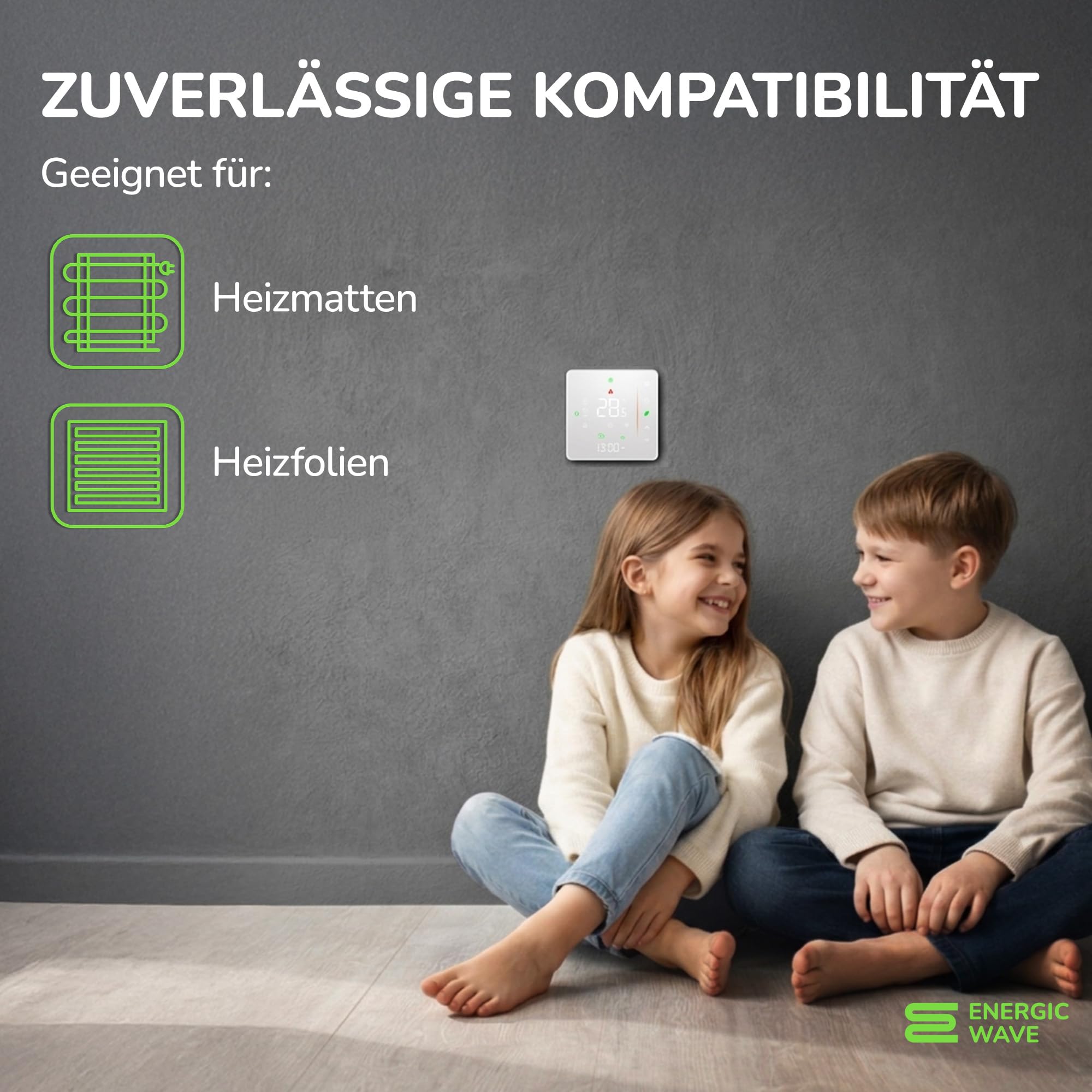 Thermostat für Elektrische Fußbodenheizung - Smart WIFI Programmierbar Raumthermostat Kompatibel mit TUYA, Google Home und SmartLife - 16A 60 mm Unterputz Bodenfühler