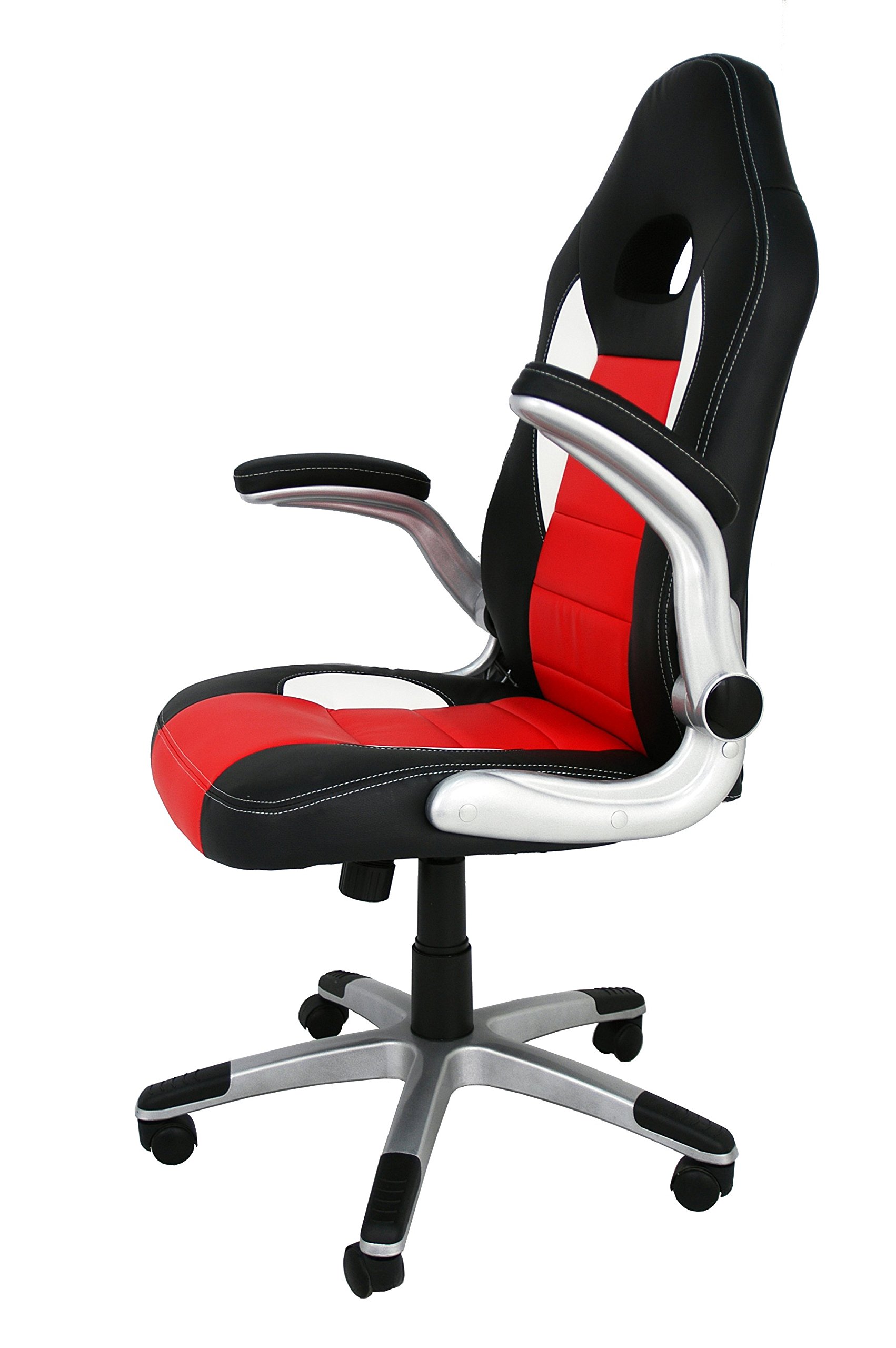 La Silla Española - Silla de Oficina o Estudio Estilo Gaming con reposabrazos, Respaldo tapizado y Base cromada con Ruedas deslizantes, Color Negro y Rojo, Modelo Sepulveda, 50x50x120 cm