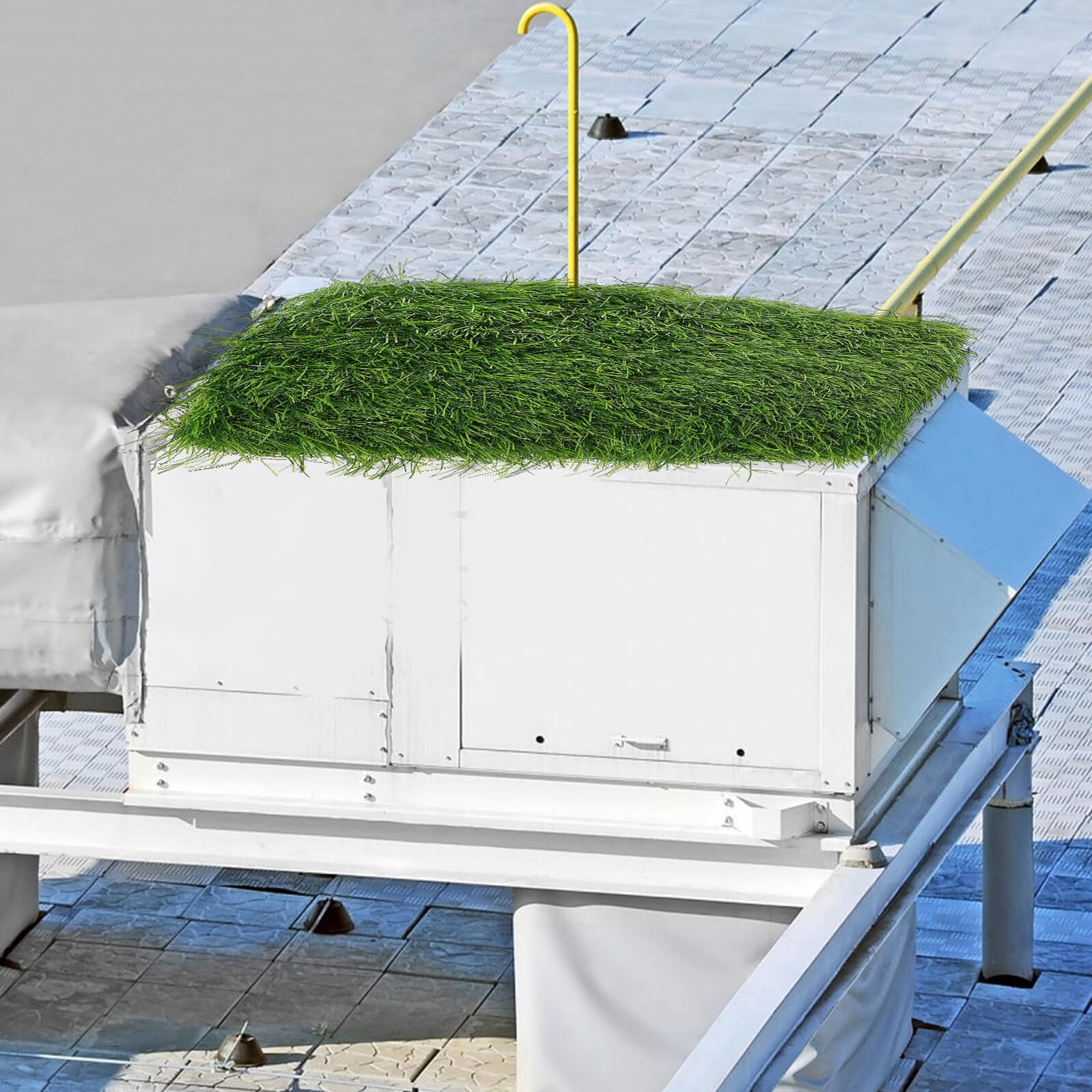 Copertura per Condizionatore D'aria Esterno 28x80cm, Tappetino Fonoassorbente 50mm Prato Sintetico, Protezione Unità Climatizzatore per Uso Domestico e Commerciale