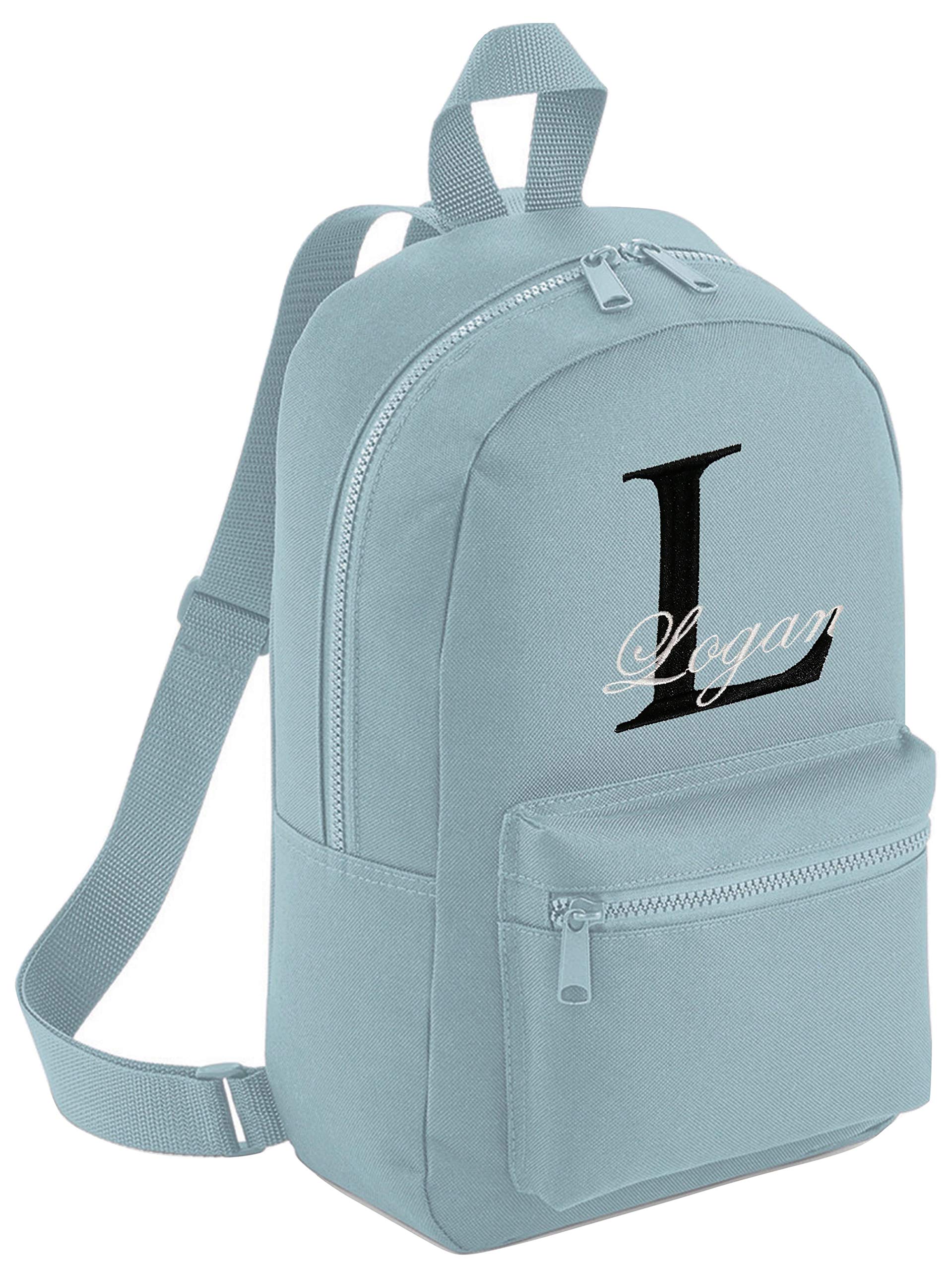 KE Personalised Boys Girls Backpack Rucksack Bag Mini School Nursery PE Any Name (Powder Blue - with Name)