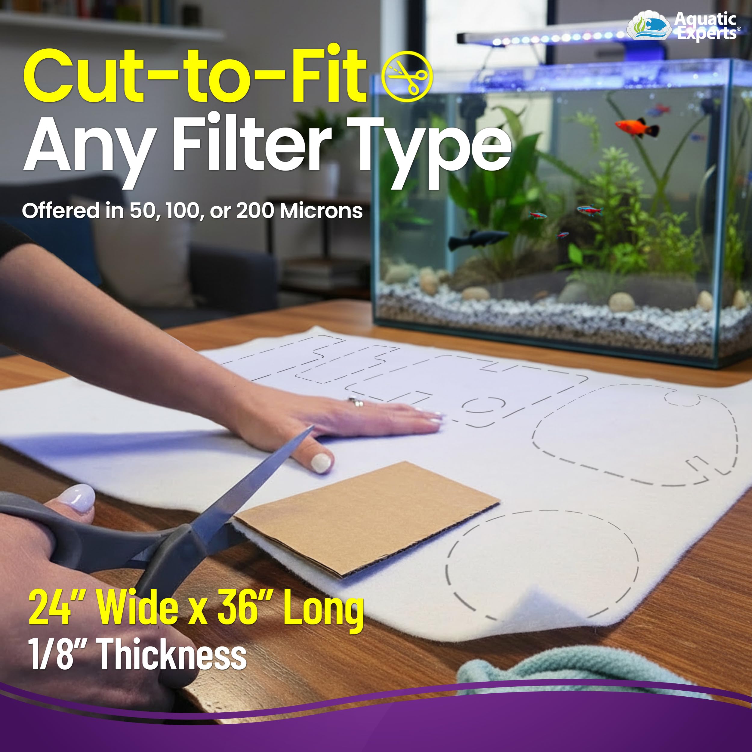 Aquatic Experts Tampon filtrant de polissage pour aquarium, fil filtrant pour filtres d'aquarium, (200 microns, 61 x 91,4 cm – 1 pièce)