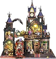 Vista 8 de Roroom Kit de casa de muñecas de bricolaje, kit de rincón de libro del tesoro mágico con caja de música y cubierta para el polvo, rompecabezas