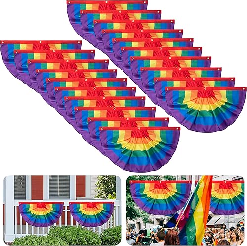 EBaokuup Bandera de orgullo  Bandera plisada de poliéster arcoíris de 3 x 1.5 pies para decoración colgante de vacaciones al aire libre (20 unidades)