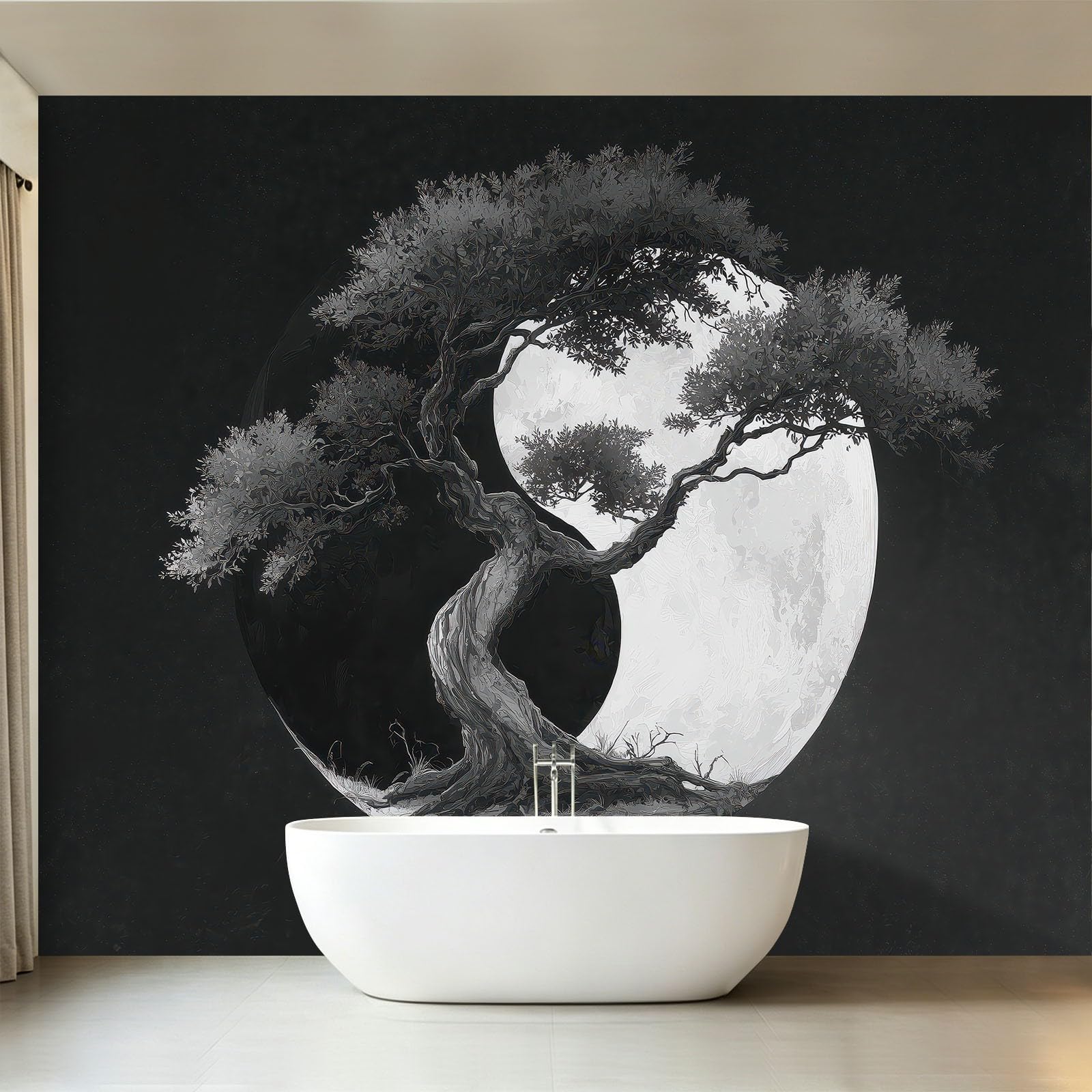 Fototapeta z włókniny Yin Yang drzewo 350 x 256 cm panoramiczna tapeta atramentowa plakat ścienny gobelin do salonu sypialni