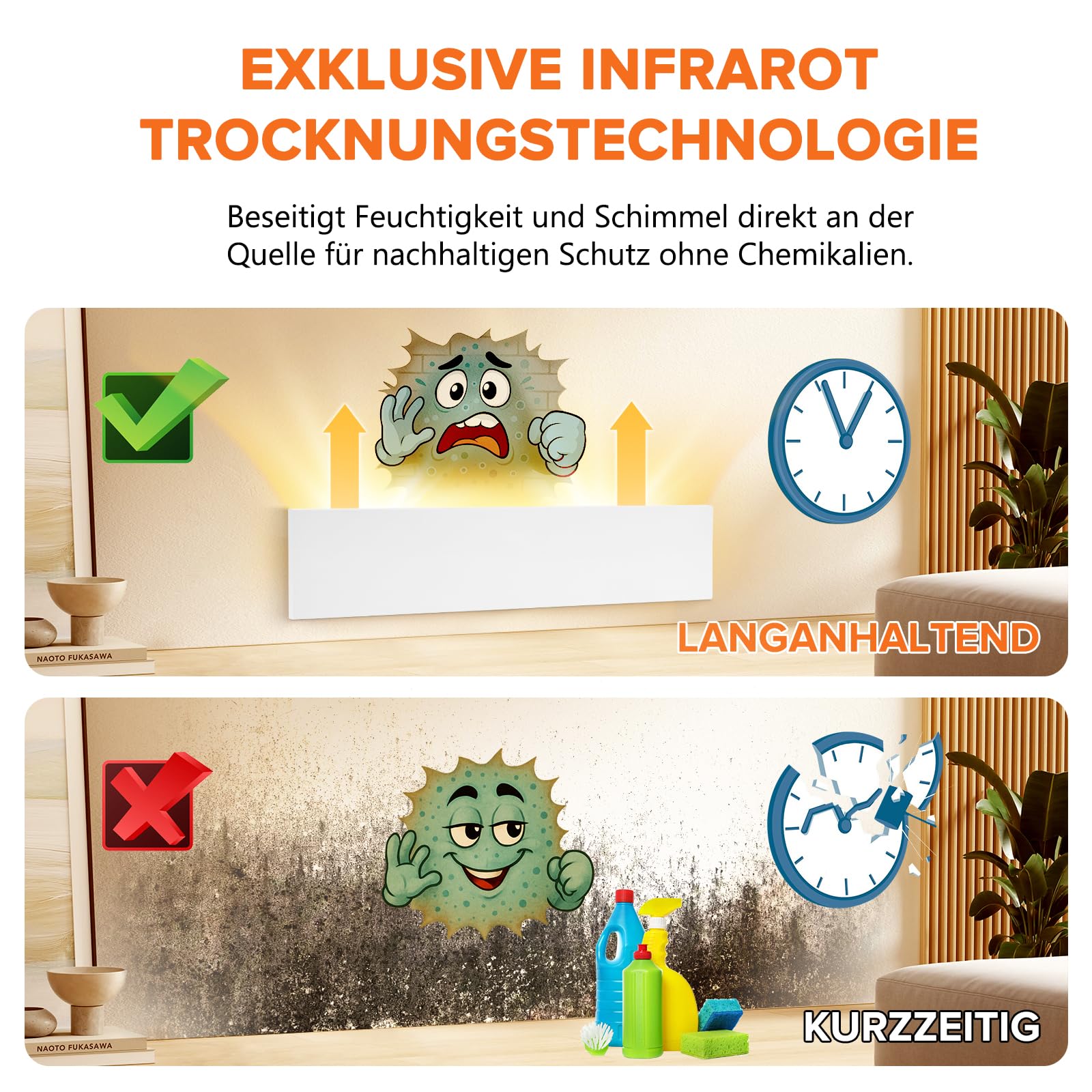 Infrarot Anti Schimmel Heizung – Schimmelentferner ohne Chemie mit Smart Timer – Alternative zu Schimmelspray – Für Wand & Bad – Bekämpft Schimmel am Ursprung - Xnature XN-IC60 2er-SET