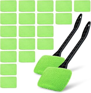 ASTIMESA 2 Set of Green Microfiber Windshield Cleaner Tool, Car Window Cleaner with 18 Replacement Cloth, Interior Windshield Cleaning Washer Supplies for Wiper Glass Rear Inside Auto Mirror (20)