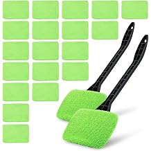 ASTIMESA 2 Set of Green Microfiber Windshield Cleaner Tool, Car Window Cleaner with 18 Replacement Cloth, Interior Windshield Cleaning Washer Supplies for Wiper Glass Rear Inside Auto Mirror 20