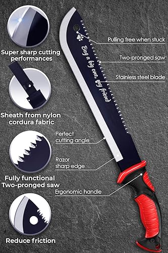 Miniatura 7 de Regalo de machete grabado, hoja de sierra afilada o opciones de parang con grabado láser personalizado, mango de goma antideslizante para campistas