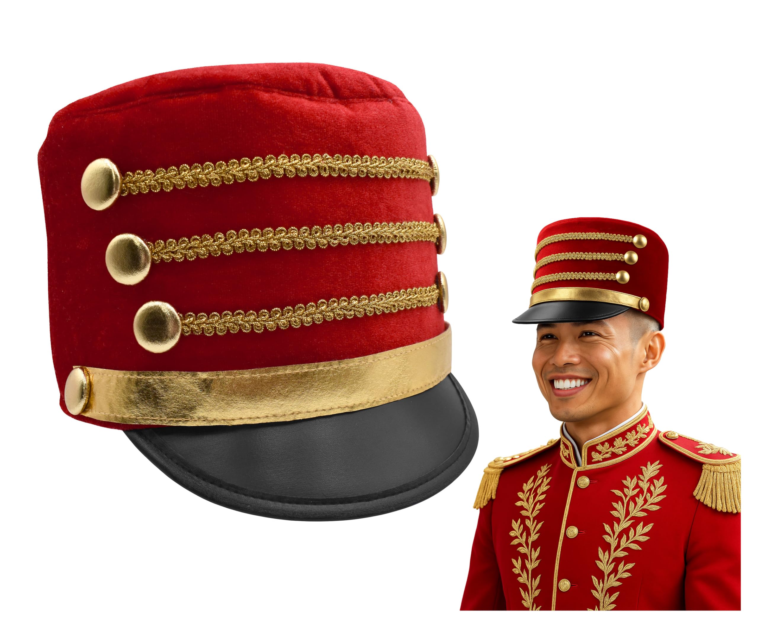 Majorette Ring Master Toy Soldier Drum Major Nutcracker Drummer Boy Costume Hat, Red/Black, One size