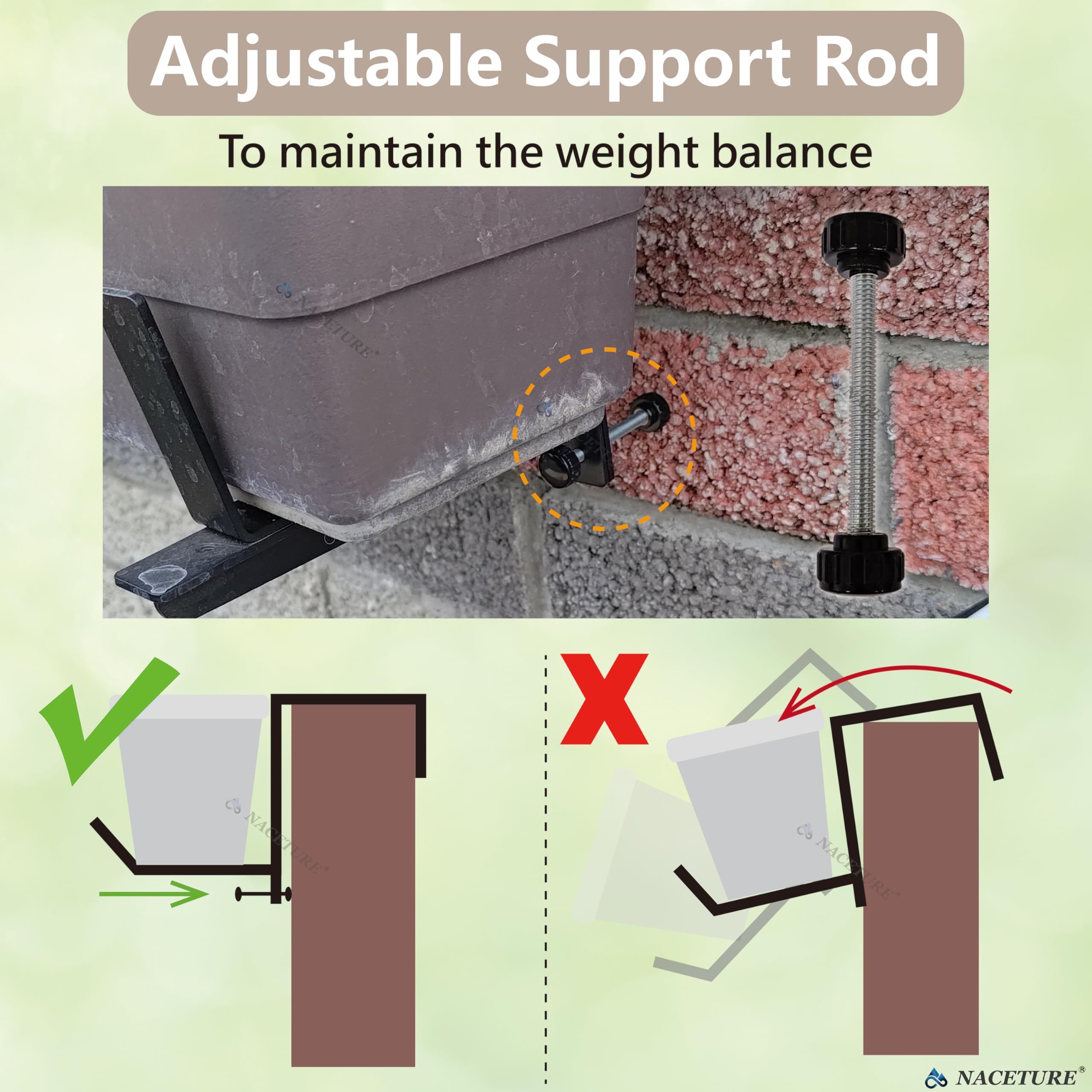Lot de 4 supports de jardinière réglables pour balustrade de fenêtre - Supports de jardinière robustes et stables pour balustrades, balcons et clôtures - Supports de support de plantes pour balustrade