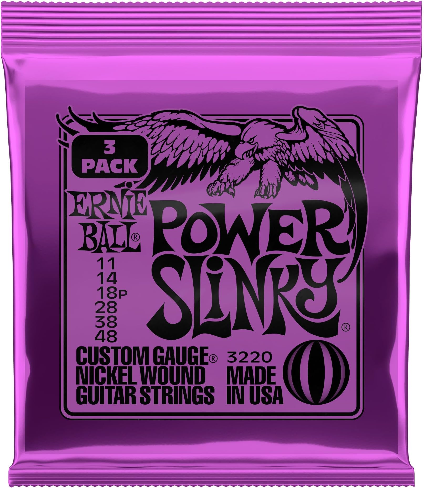 Power Slinky Nickel Wound Electric Guitar Strings 3-pack, 11-48 Gauge (P03220)