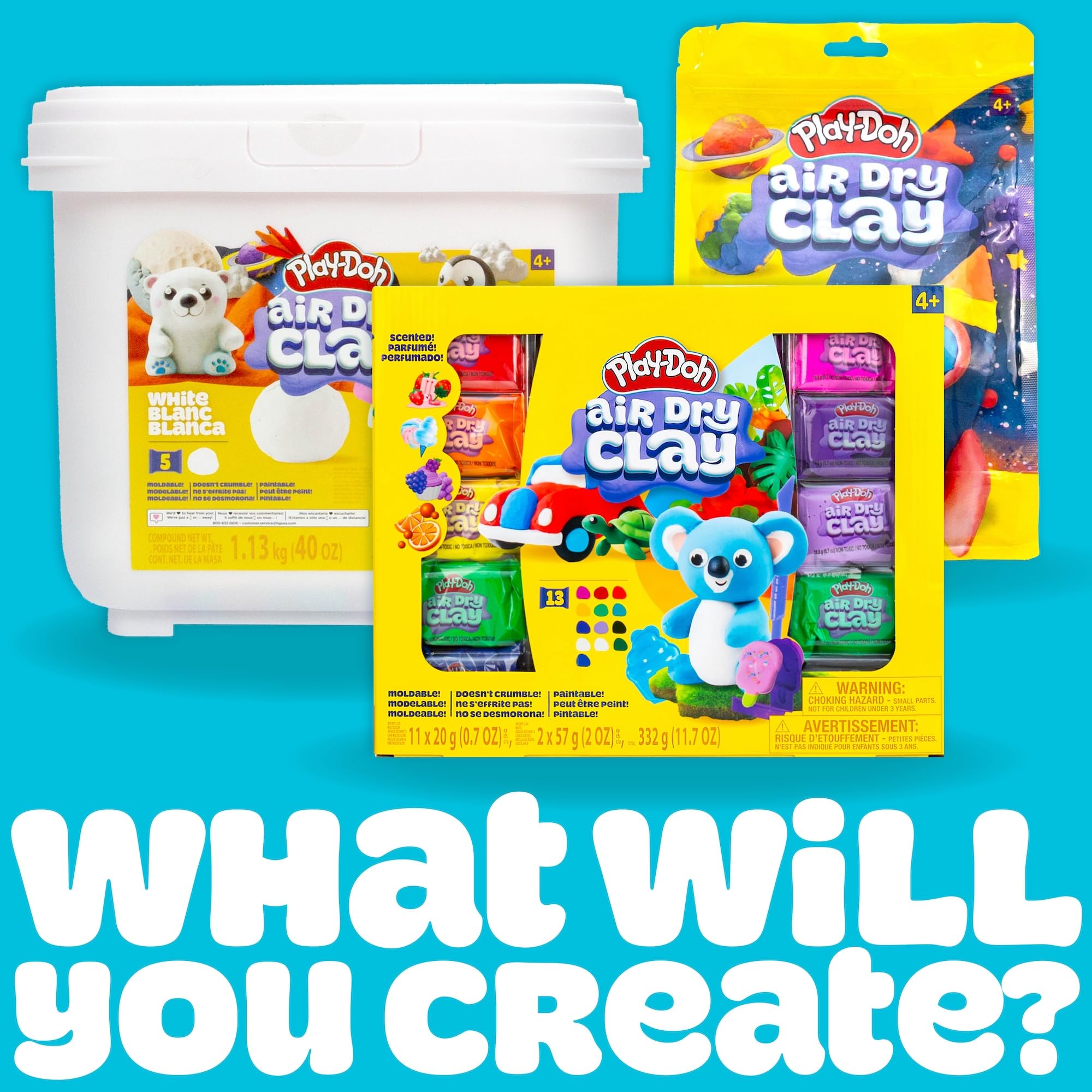 Play-Doh Secchio di argilla bianca ad aria secca, 1,134 g, 5 argille essiccanti all'aria in sacchetti richiudibili, non richiede cottura, con guida ai progetti e conservazione portatile, scolpire e