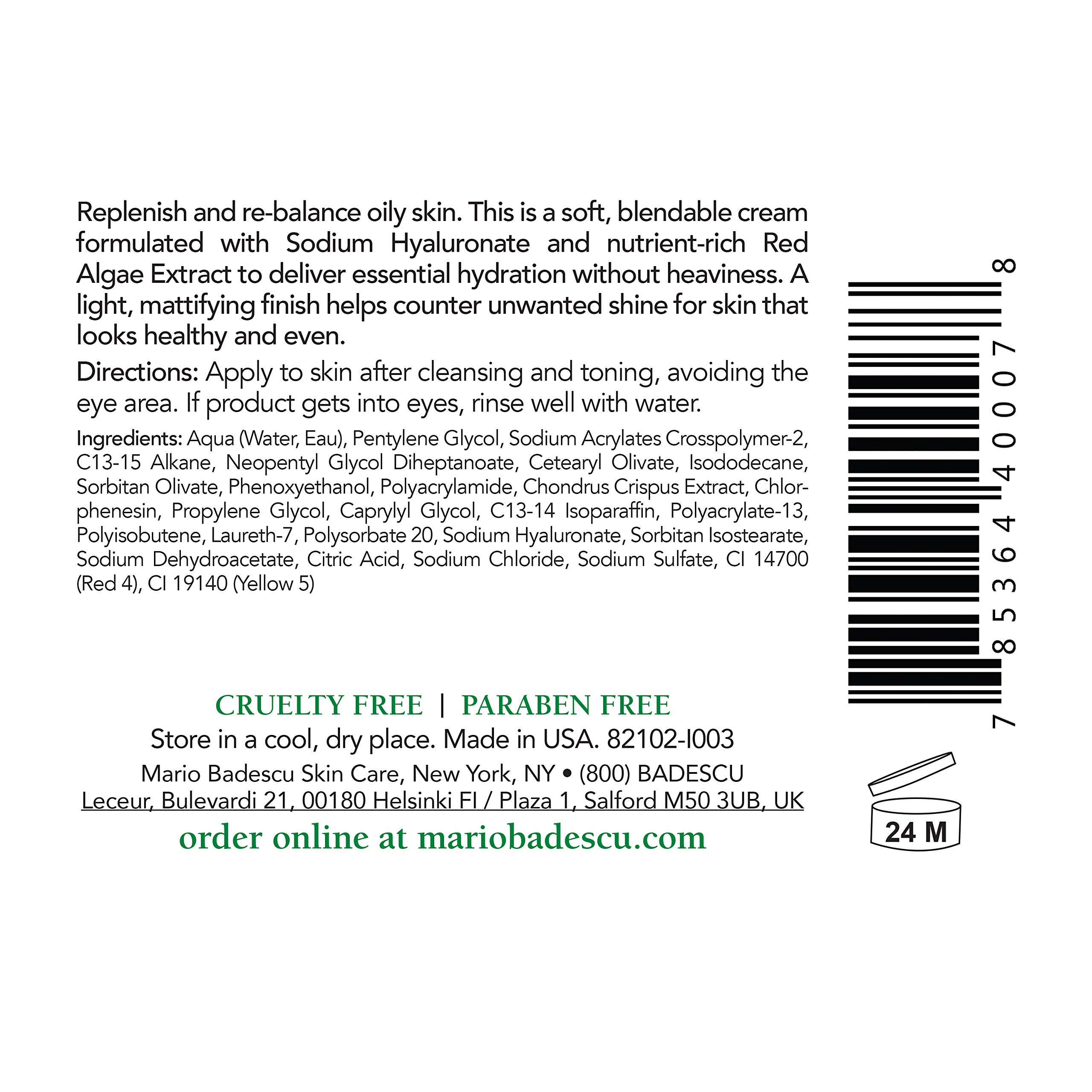 Mario Badescu Control Face Moisturizer for Women and Men with Matte Finish, Ideal Facial Moisturizer for Oily or Sensitive Skin, Lightweight and Non-Greasy Moisturizer Face Cream, 2 Fl Oz