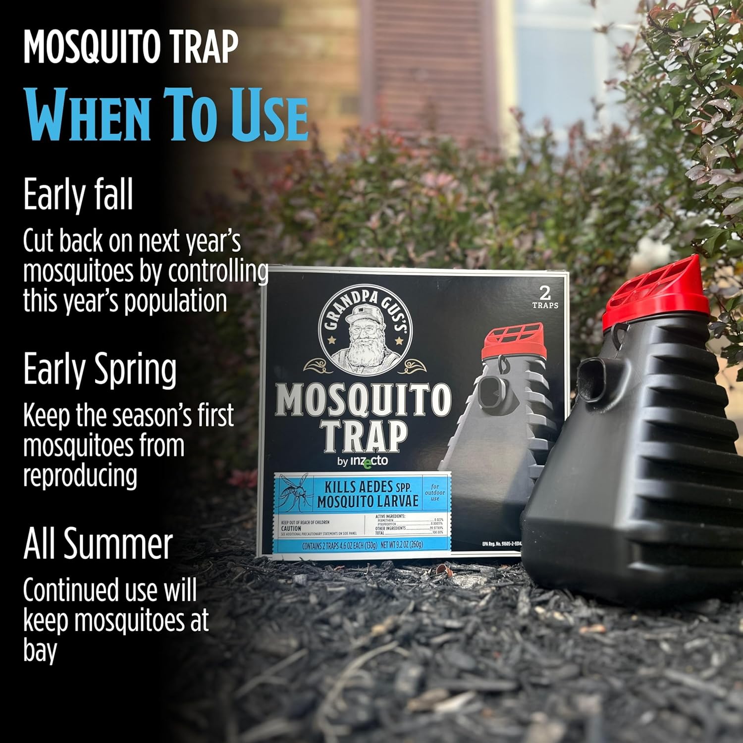 Grandpa Gus’s Mosquito Trap - Effective Long Term Outdoor Mosquito Control Killer Trap, Eco Friendly Insect Prevention for Patios and Gardens (Pack of 2)