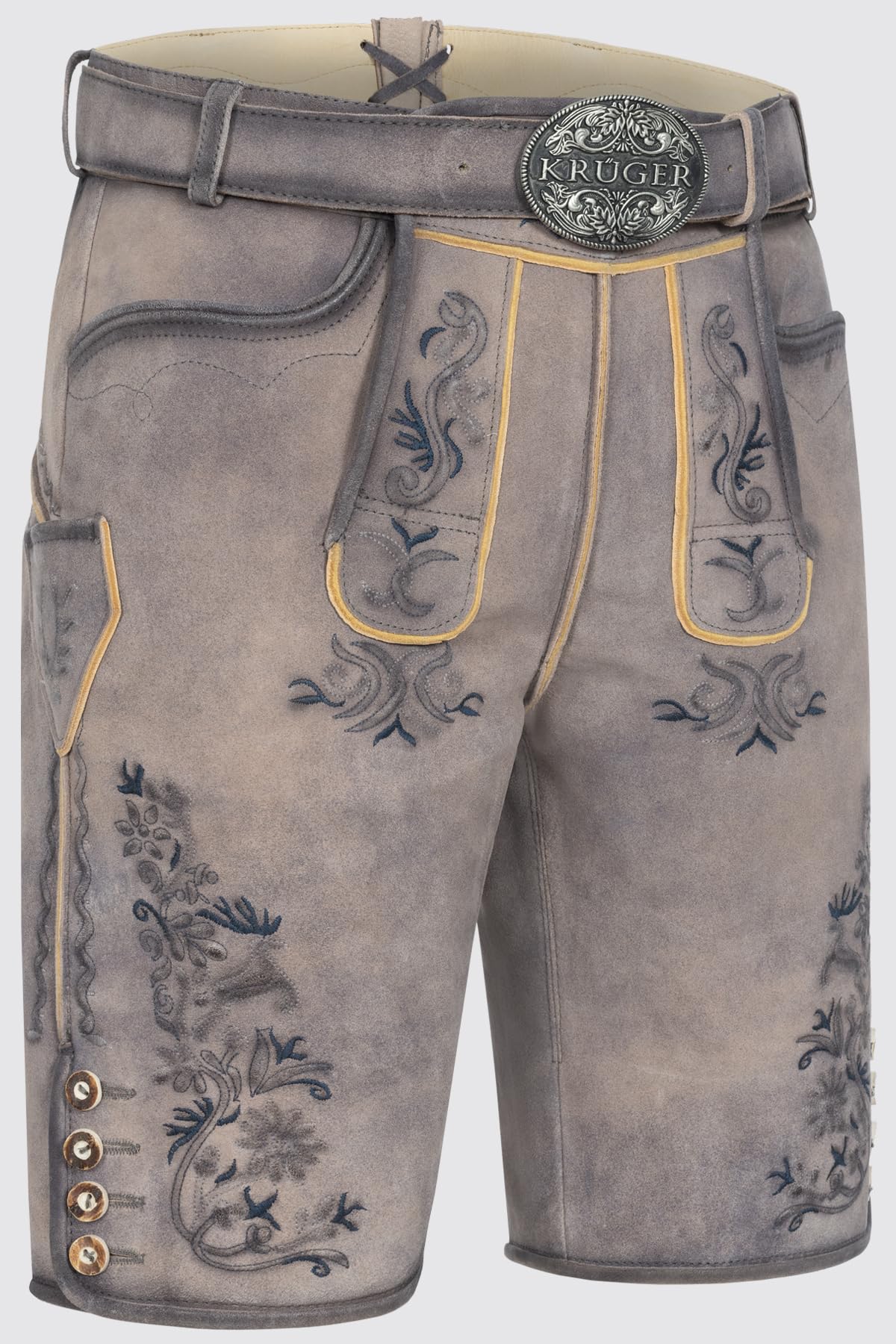 Krüger Herren Trachten Lederhose kurz, Modell: Lederhose Juan mit Gürtel, Knielang, Tracht, Volksfest