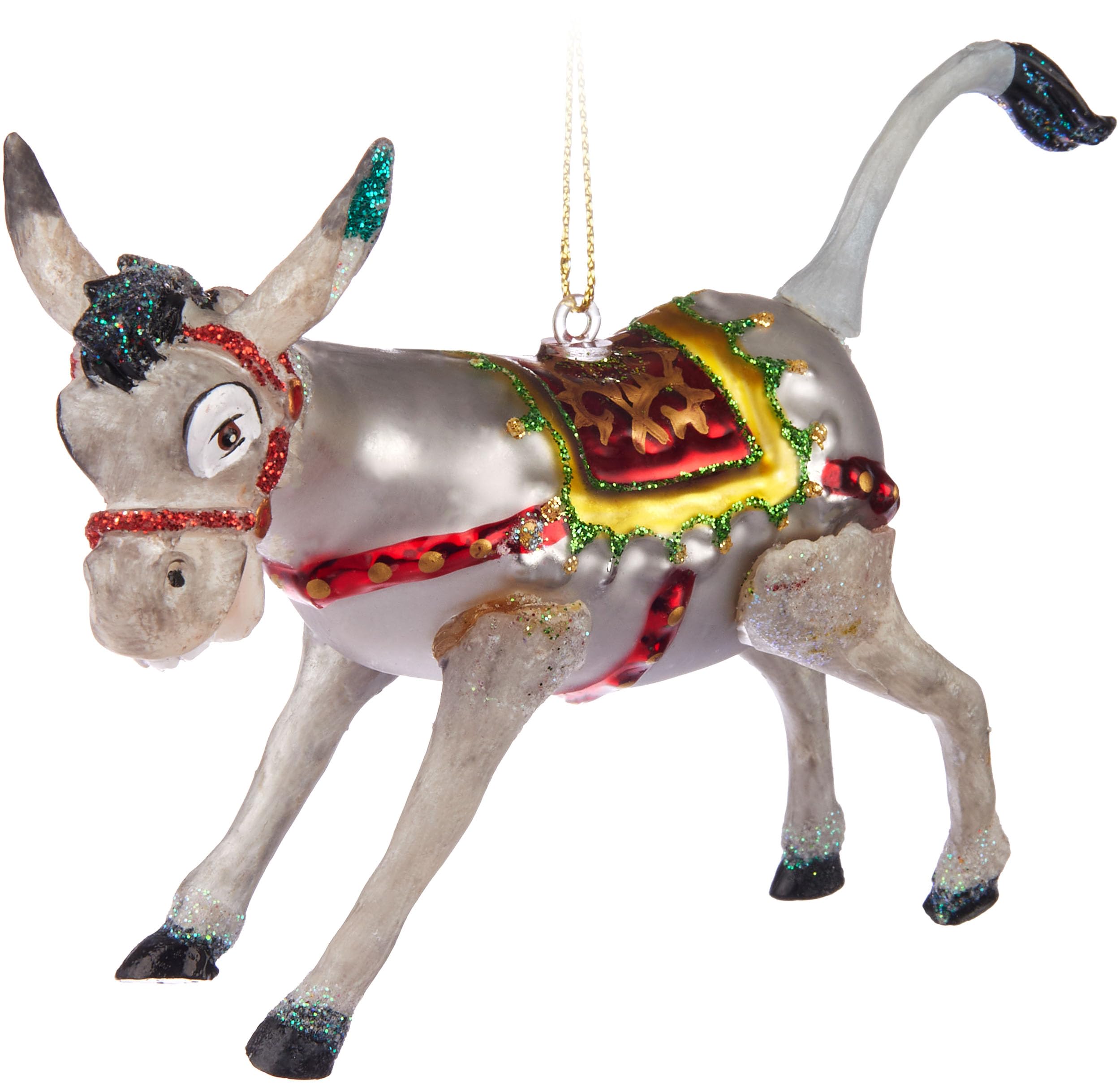 BRUBAKER Funny Donkey - Glass Christmas Bauble - Hand-Painted and Mouth-Blown - Animal with Festive Accessories - Christmas Tree Ball Pendant - Decoration Bauble