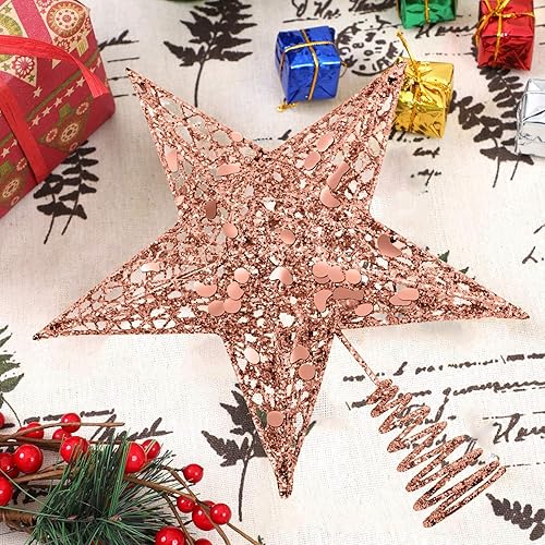 Vista 5 de URATOT - Decoración de estrella para árbol de Navidad con diamantina. Oro rosa