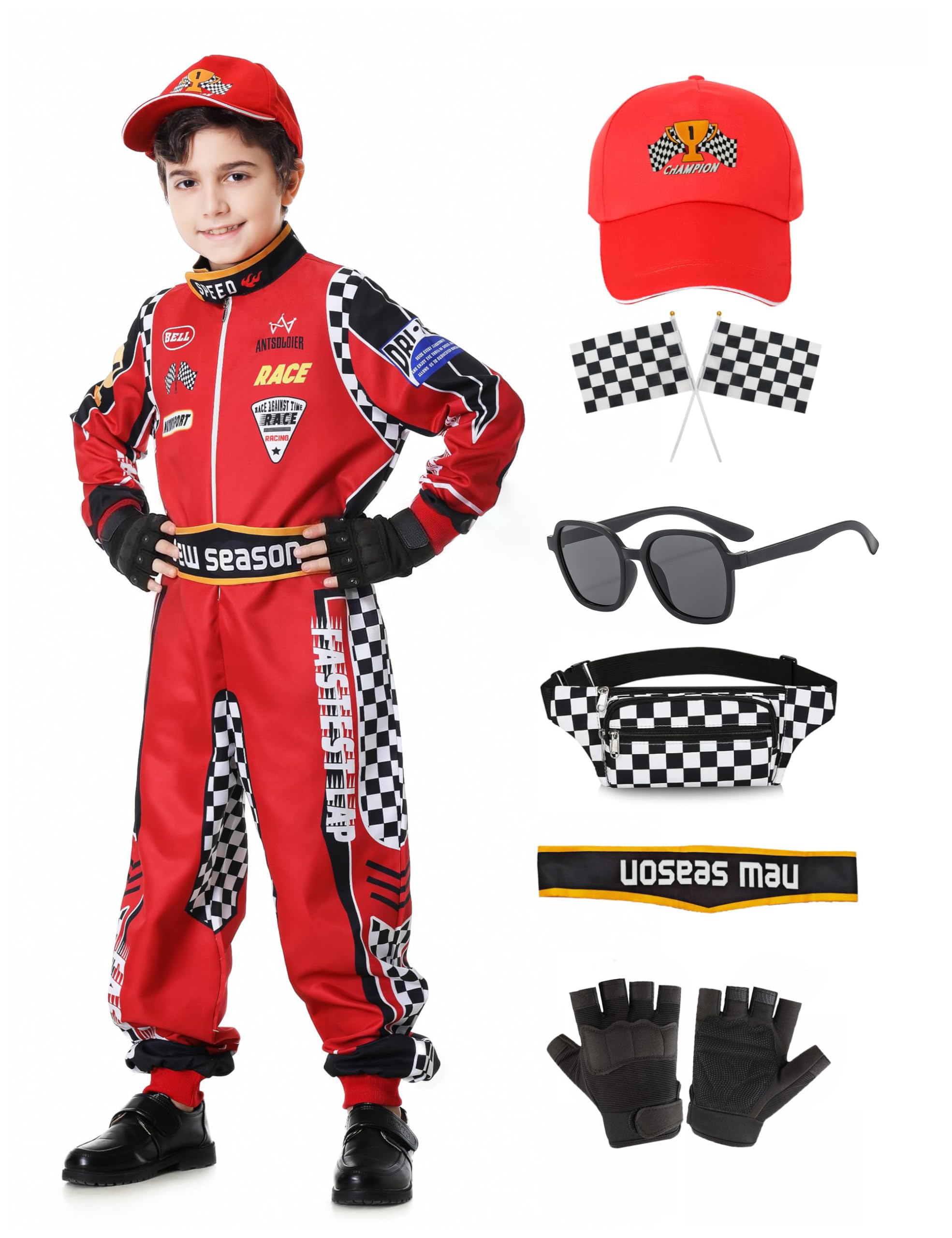Kostium kierowcy samochodu wyścigowego dla malucha chłopcy dzieci Disfraz de Carro para Niño Racer kombinezon z akcesoriami na Halloween