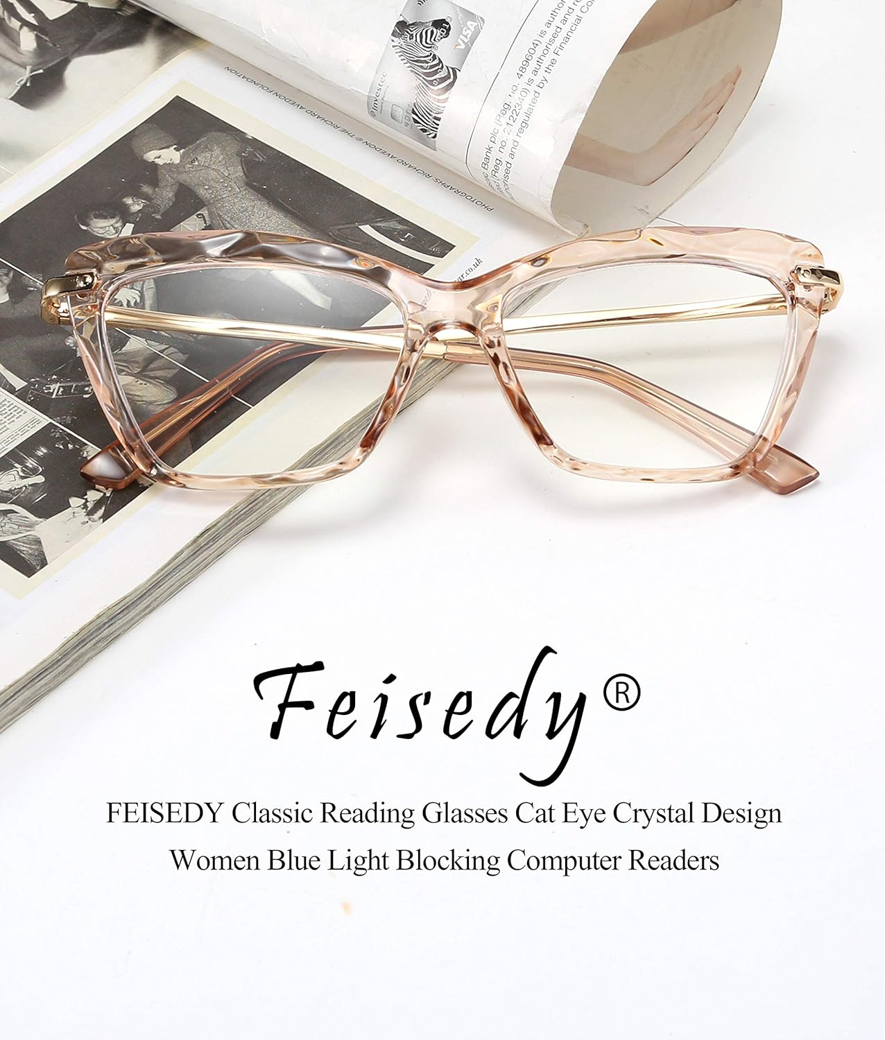 FEISEDY Crystal Cat Eye Reading Glasses Blue Light Blocking Reader Anti Eyestrain Glasses B2596 Champagne 3.00x - Image 8