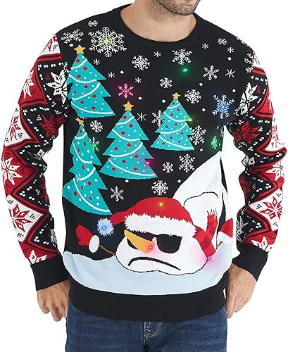 Goodstoworld Los hombreslas mujeres iluminan el suéter feo de la Navidad con las luces intermitentes llevadas multicolor