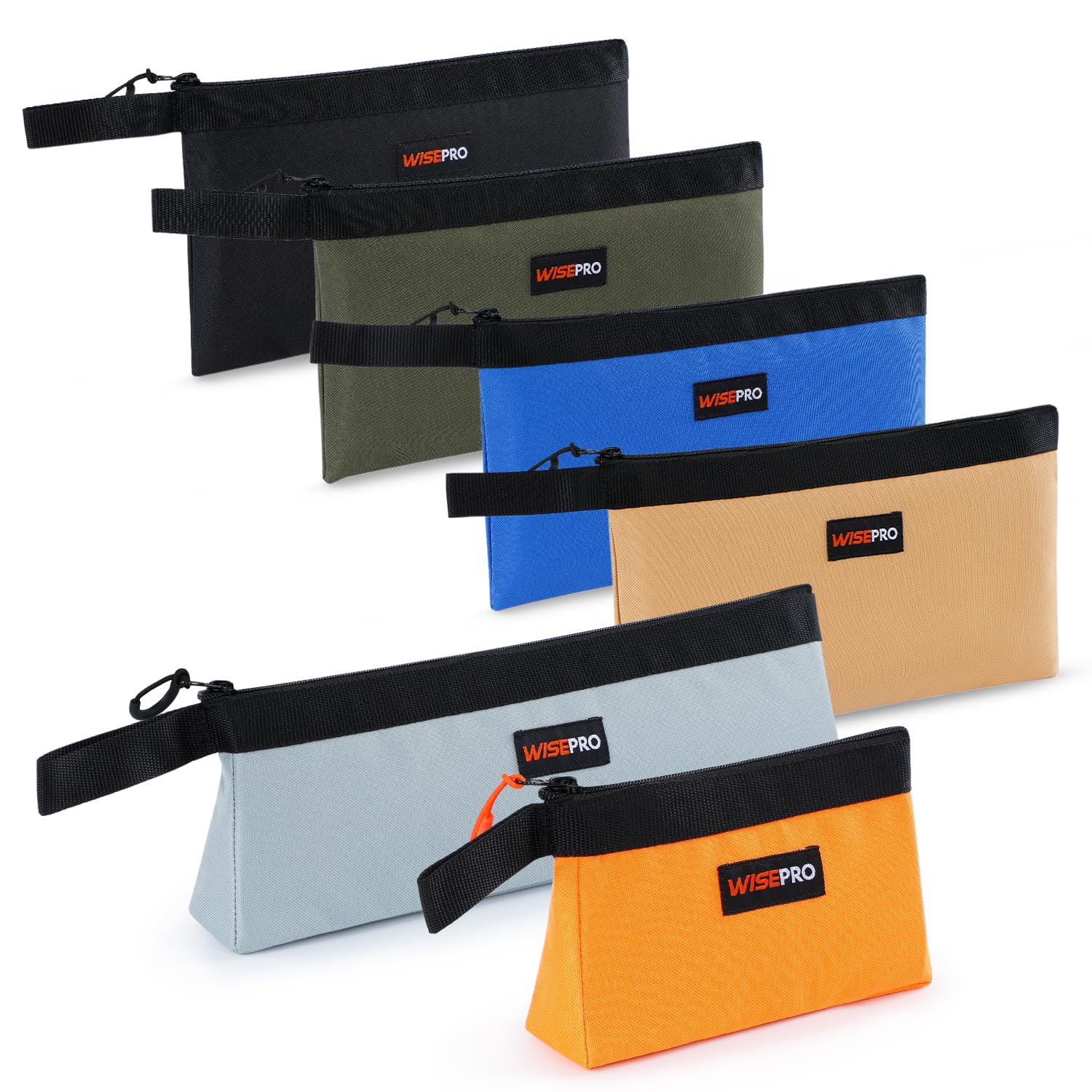 WISEPRO 6 PCS Zipper Tool Pouch, Waterproof 600D Small Zipper Tool Bags with Handle, Utility Multipurpose Storage Organizer for Tools Organizers and Storage